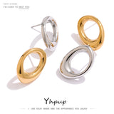 Stainless Steel Round Hollow Stud Earrings Minimalist Metal