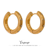Stainless Steel Round Star CZ Hoop Earrings Golden Huggie