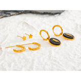 Stainless Steel Agate Stone Earrings Set - Stylish Female Gift