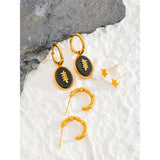 Stainless Steel Agate Stone Earrings Set - Stylish Female Gift