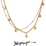 Stainless Steel Square Drop Chain Double Layered Overlay Necklace