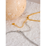 Stainless Steel Square Drop Chain Double Layered Overlay Necklace