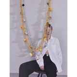Stainless Steel Square Drop Chain Double Layered Overlay Necklace