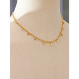 Stainless Steel Square Drop Chain Double Layered Overlay Necklace