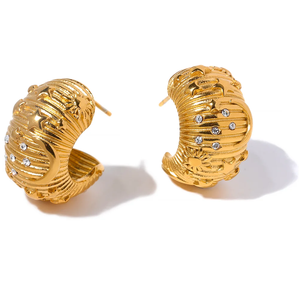 Chunky Hoop Earrings 18K Zircon Vintage Jewelry Women