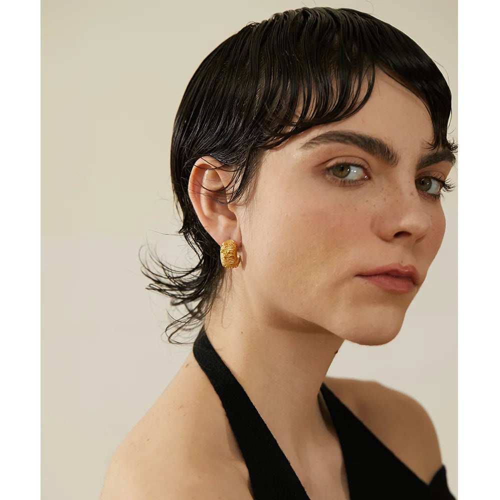Chunky Hoop Earrings 18K Zircon Vintage Jewelry Women