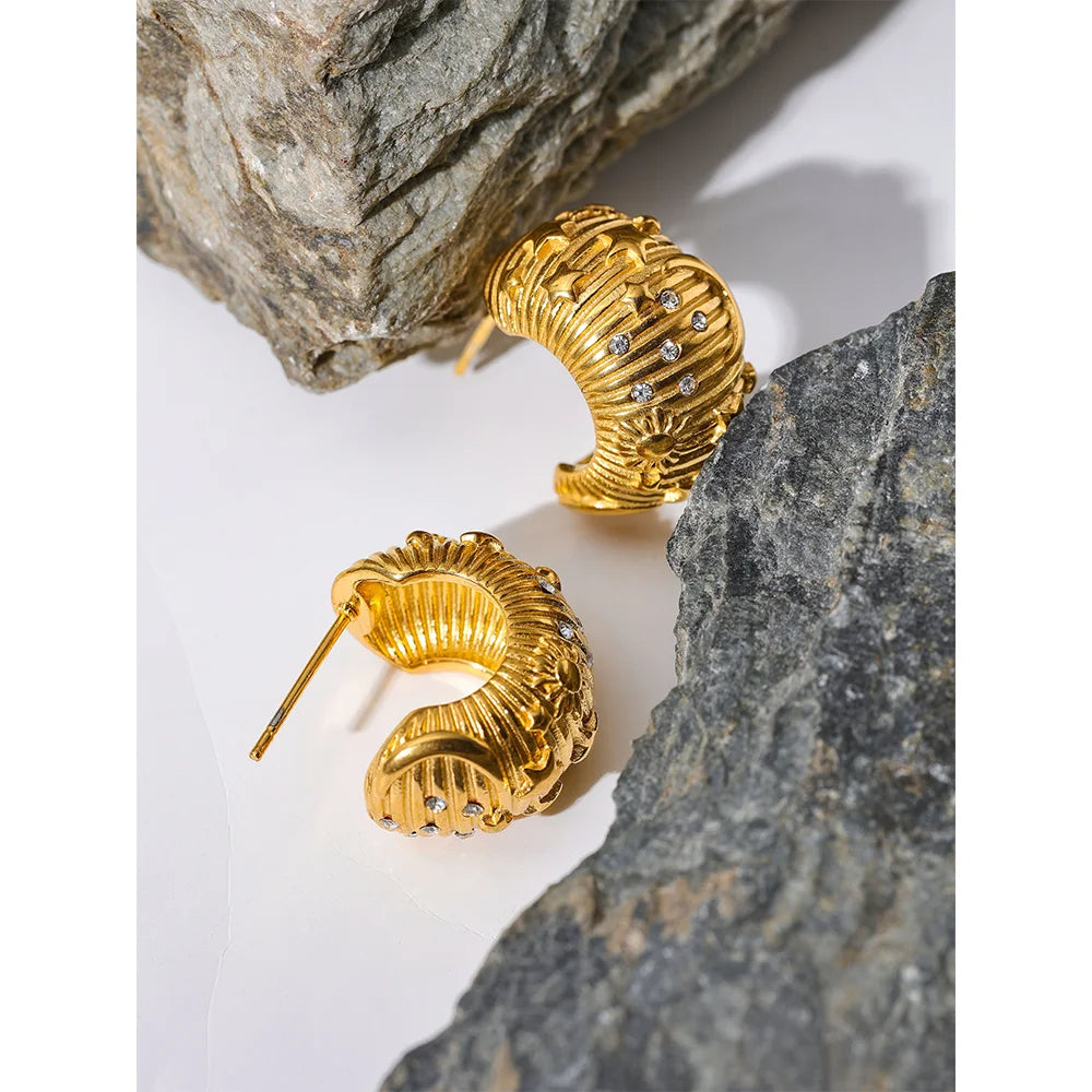 Chunky Hoop Earrings 18K Zircon Vintage Jewelry Women