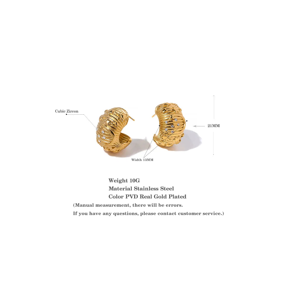 Chunky Hoop Earrings 18K Zircon Vintage Jewelry Women