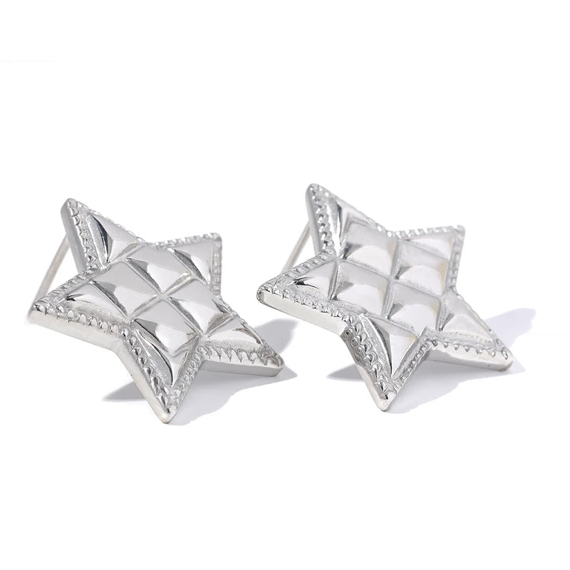 Stainless Steel Star Stud Earrings Waterproof 18K Charm Metal Basic Jewelry