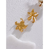 Stainless Steel Flower Statement Stud Earrings 18K Plated Charm