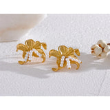 Stainless Steel Flower Statement Stud Earrings 18K Plated Charm