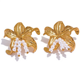 Stainless Steel Flower Statement Stud Earrings 18K Plated Charm