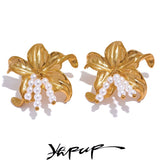 Stainless Steel Flower Statement Stud Earrings 18K Plated Charm