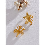 Stainless Steel Flower Statement Stud Earrings 18K Plated Charm