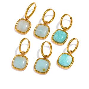 Tianhe Stone Hoop Earrings 18K Metal Bijoux Femme Party Gift