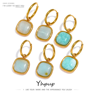 Tianhe Stone Hoop Earrings 18K Metal Bijoux Femme Party Gift