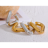 Triangle Hoop Earrings Chunky Metal Texture Allergy-Free Waterproof Jewelry
