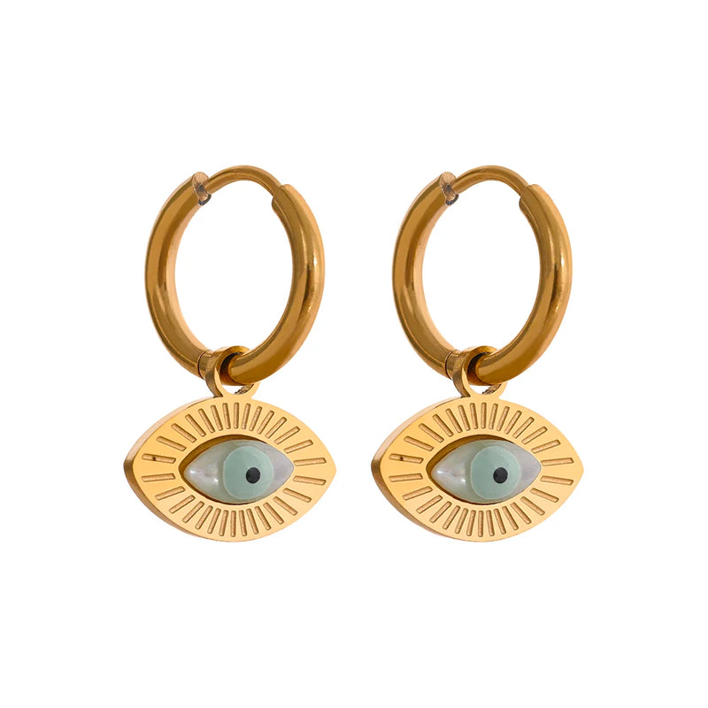 Turkey Evil Eye Hoop Earrings Stainless Steel Charm Jewelry