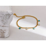 Stainless Steel Turquoise Stone Resin Eye Charm Bracelet Bangle