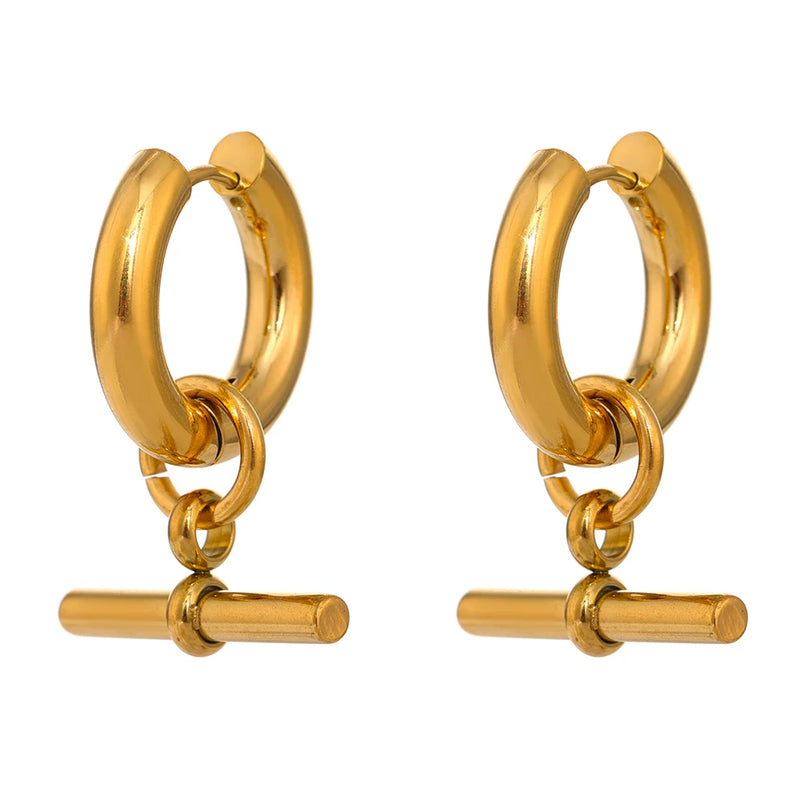 Golden Geometric Huggie Earrings Statement Metal