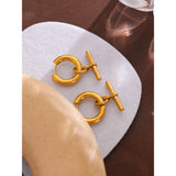 Golden Geometric Huggie Earrings Statement Metal