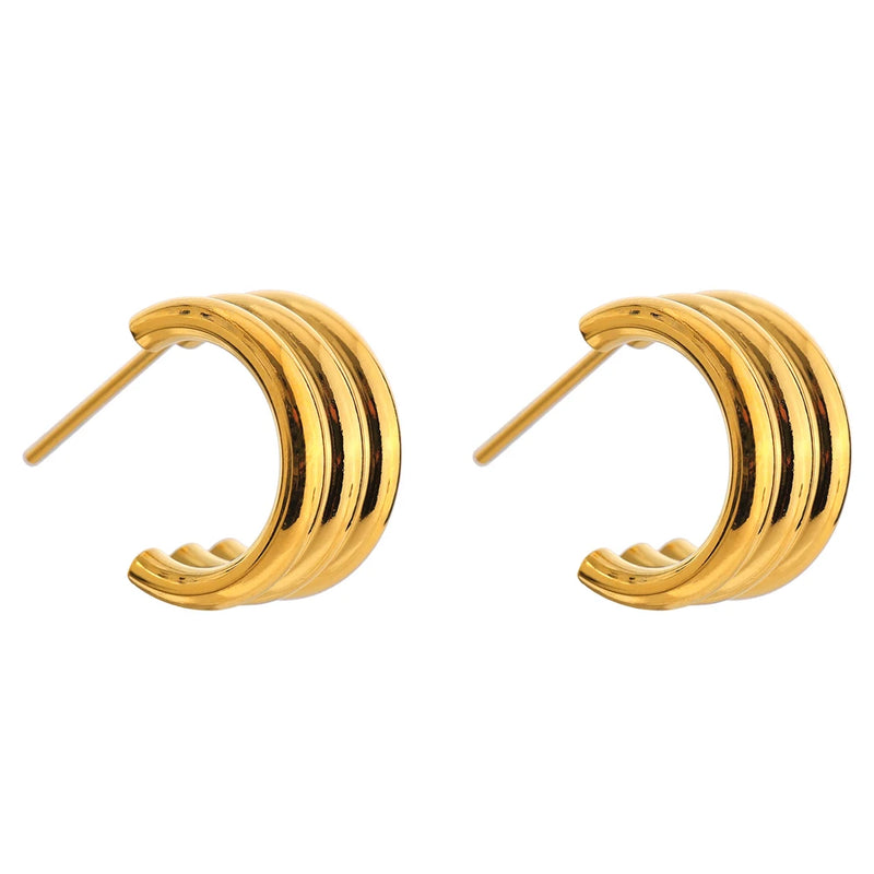 Stainless Steel Unusual Stud Earrings 18K Plated Geometric Stylish Gift
