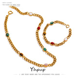 Vintage Natural Stone Necklace Bracelet Set for Women