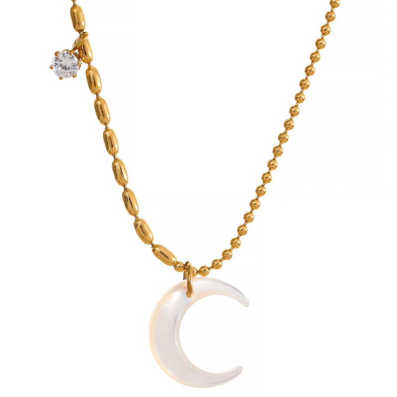 Moon Pendant Necklace Stainless Steel Shell Charm Jewelry