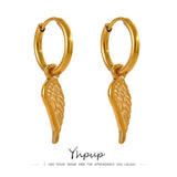 Stainless Steel Wing Huggie Hoop Earrings Golden Women Stylish Jewelry