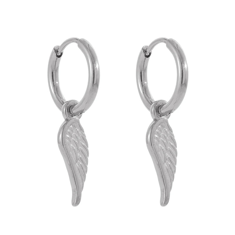 Stainless Steel Wing Huggie Hoop Earrings Golden Women Stylish Jewelry