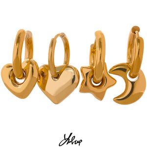Star Moon Heart Drop Hoop Earrings 18k Plated Stainless Steel