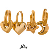 Star Moon Heart Drop Hoop Earrings 18k Plated Stainless Steel