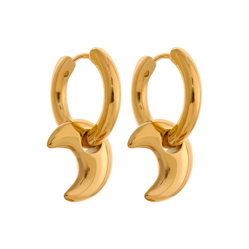 Star Moon Heart Drop Hoop Earrings 18k Plated Stainless Steel
