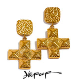 Vintage Stainless Steel Square Cross Drop Earrings 18K Plated Daily Jewelry