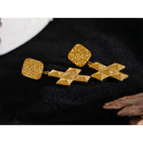Vintage Stainless Steel Square Cross Drop Earrings 18K Plated Daily Jewelry