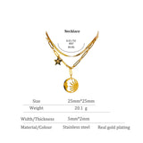 Stars Moon Pendant Necklace Stainless Steel Metal 18K Plated Chain Choker