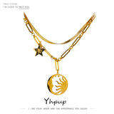 Stars Moon Pendant Necklace Stainless Steel Metal 18K Plated Chain Choker