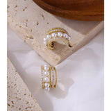 Pearls Geometric Stud Earrings with CZ - Stylish Women's Jewelry