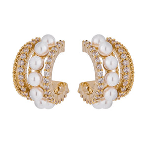 Pearls Geometric Stud Earrings with CZ - Stylish Women's Jewelry
