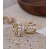 Pearls Geometric Stud Earrings with CZ - Stylish Women's Jewelry