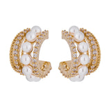 Pearls Geometric Stud Earrings with CZ - Stylish Women's Jewelry