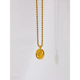 Oval Flower Pendant Chain Necklace Stainless Steel Statement Jewelry