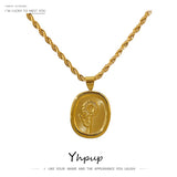 Oval Flower Pendant Chain Necklace Stainless Steel Statement Jewelry
