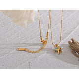 Summer Starfish CZ Pendant Necklace Stainless Steel Girl Waterproof Jewelry