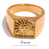 Golden Texture Sun Ring Stainless Steel Charm Jewelry