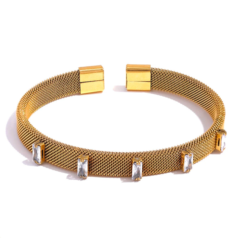 Colorful CZ Stainless Steel Charm Bracelet Bangle