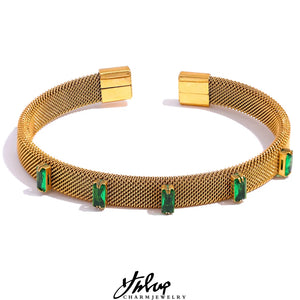 Colorful CZ Stainless Steel Charm Bracelet Bangle