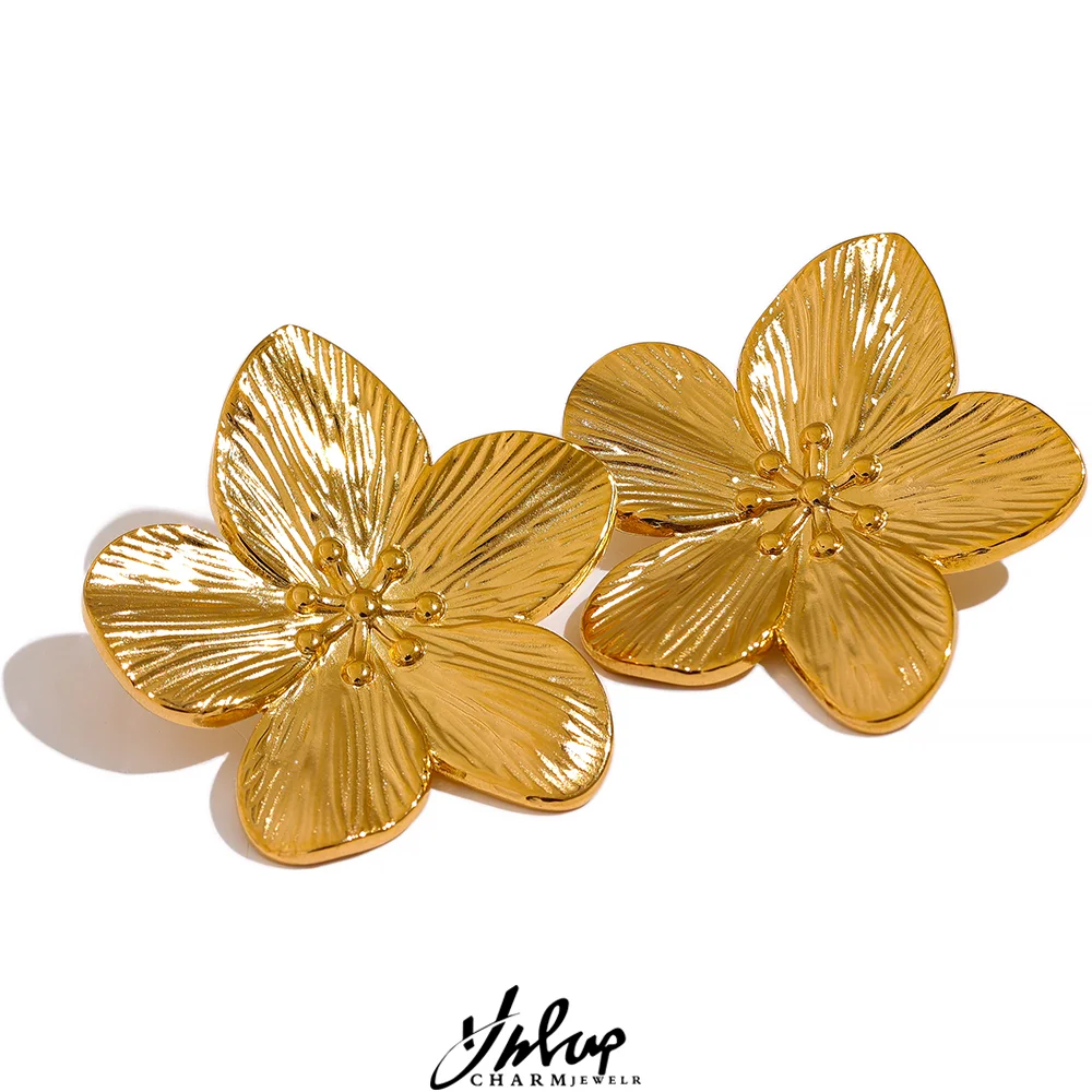 Vintage Stainless Steel Flower Stud Earrings for Women