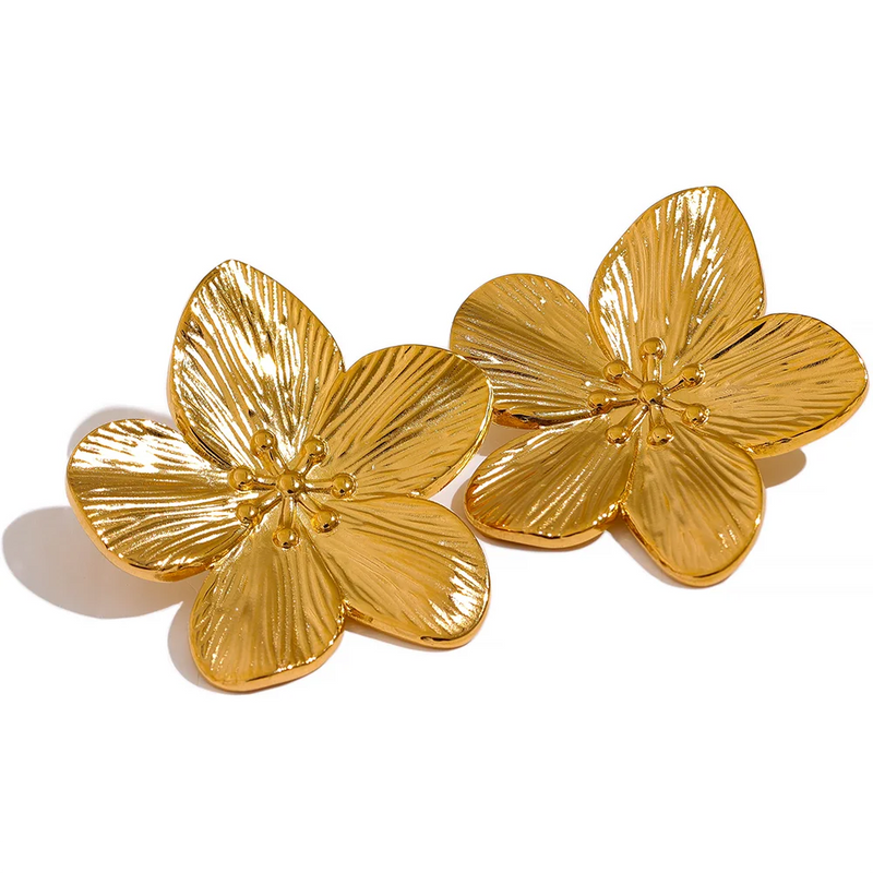 Vintage Stainless Steel Flower Stud Earrings for Women