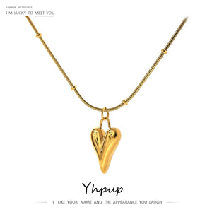 Temperament Heart Pendant Chain Necklace for Women Stainless Steel Choker